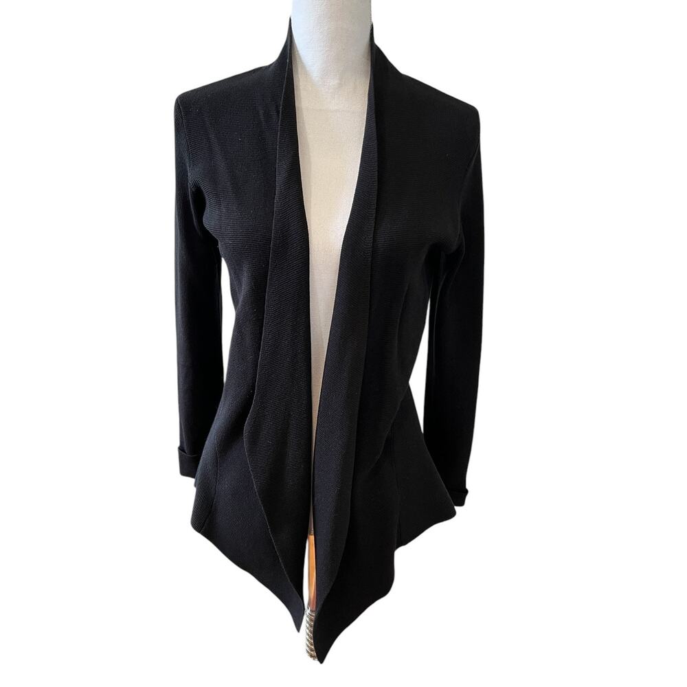 Eileen Fisher Silk Blend Open Front Cardigan Sweater Black XS